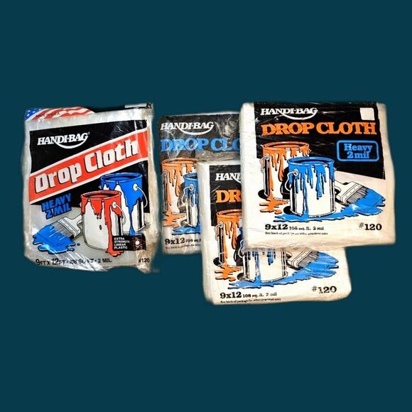 Handi Bag Heavy Duty .2 MIL Plastic Drop Cloths - 108 SQ FT - 9' x 12' - 4 Pack - Picture 1 of 3